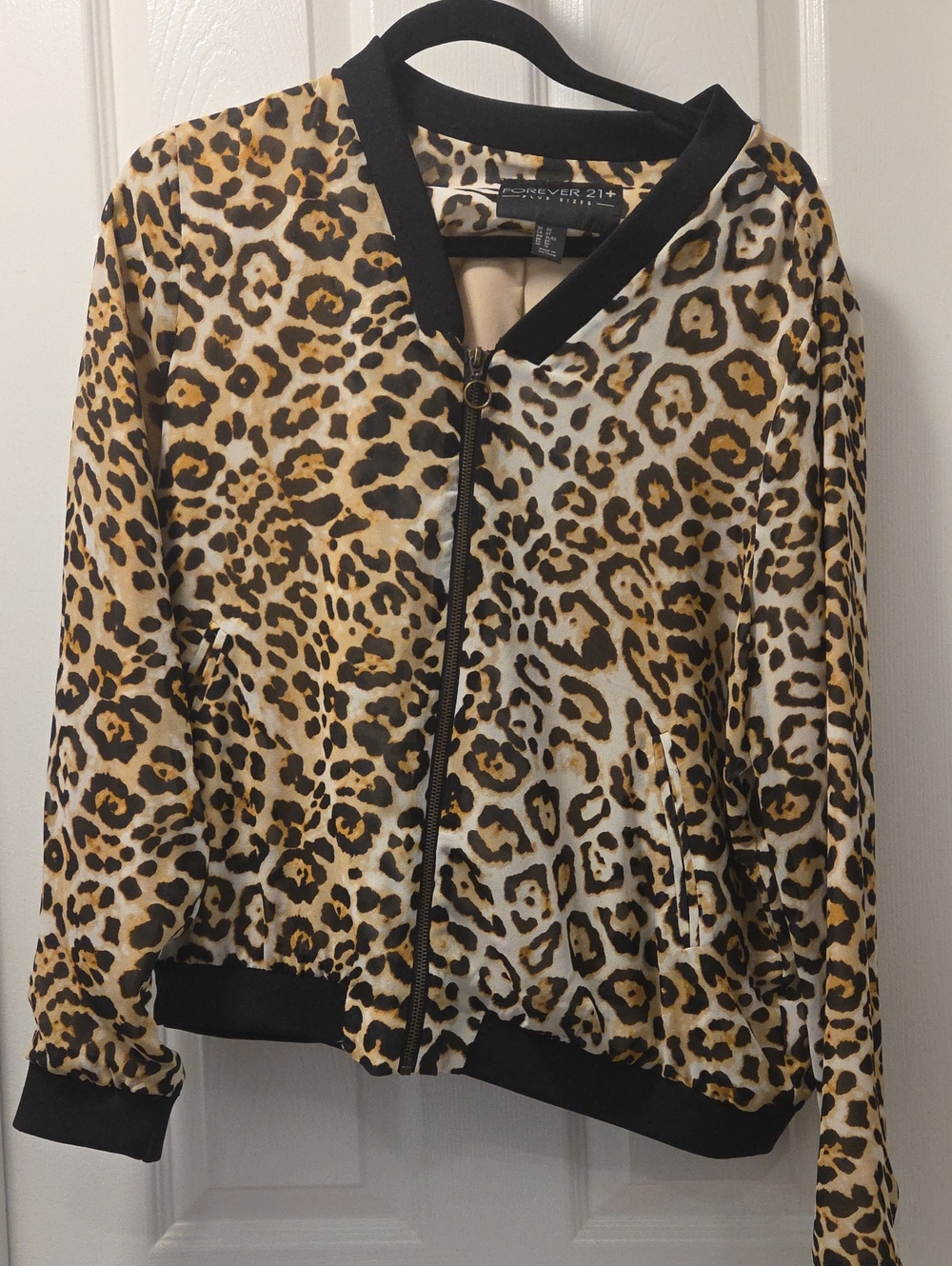 Forever 21 Leopard Print Bomber Jacket - Black and Tan